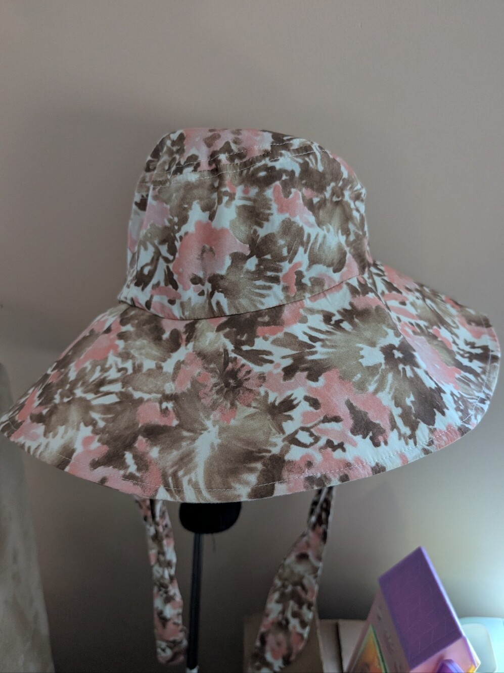 Brixton Floral Wide-Brim Sun Hat in Pink & Brown